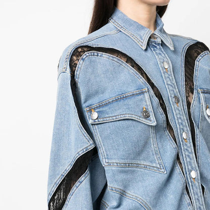 Oversized Denim Shirt Jacket | Unique Zipper Detailing | Cotton Blend | Edgy Streetwear