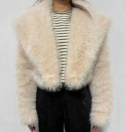 Cropped Faux Fur Jacket | Glamorous Evening Layer | Polyester Blend | Chic Winter Wear
