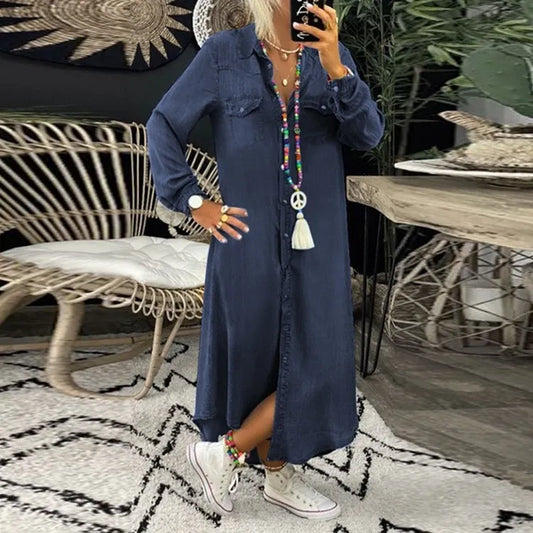 Women’s Denim Shirt Dress | Button-Front Long Sleeve | Relaxed Fit Everyday Style