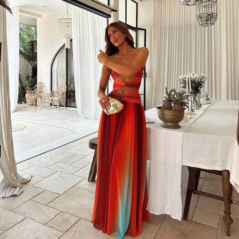 Ombre Strapless Gown | Pleated Chiffon Skirt & Satin Bodice | Resort Formal Dress