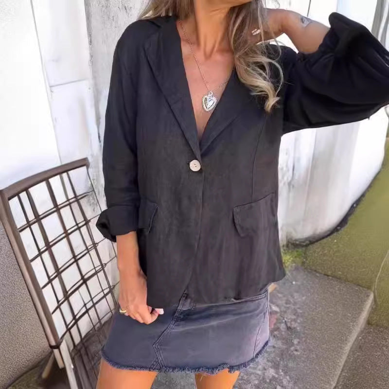 Linen Blend Button Blazer | Relaxed Fit | Lightweight Layer