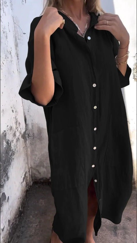 Relaxed Button-Down Shirt Dress | Versatile Summer Style | Linnen Blend | Casual Everyday Wear