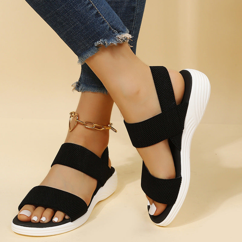 Elastic Slingback Sandals | Cushioned Sole & Patterned Strap | Casual Walkable Design
