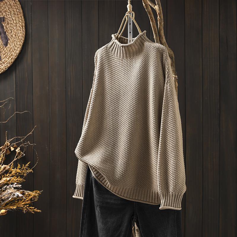 Textured Knit Sweater | Relaxed Fit | Ribbed High Neck