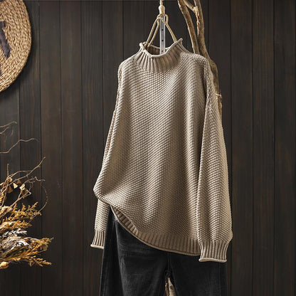 Textured Knit Sweater | Relaxed Fit | Ribbed High Neck