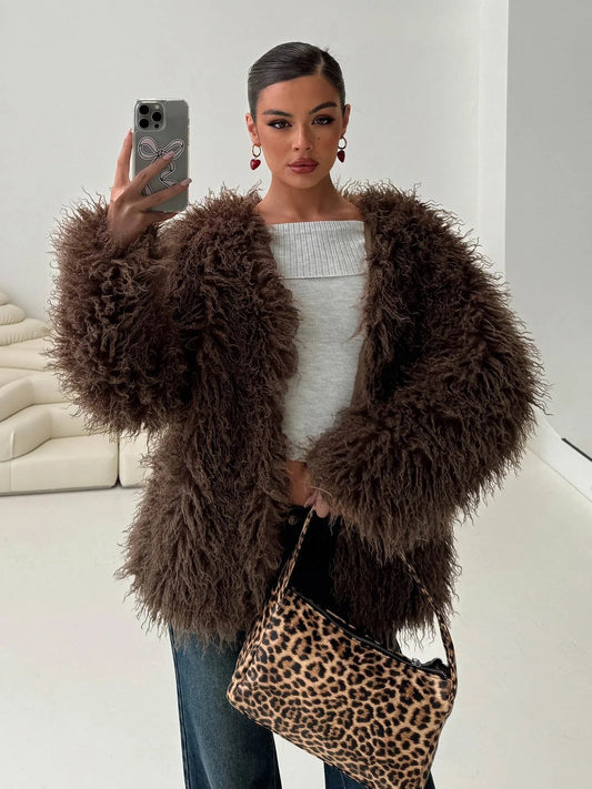 Oversized Faux Fur Jacket | Plush Statement Layer | Brown | Winter Luxe
