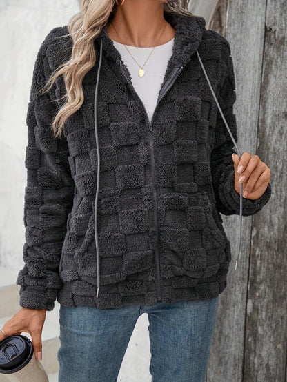 Casual Faux Fur Zip-Up Hoodie | Soft Plush Comfort | Polyester Blend | Everyday Outerwear