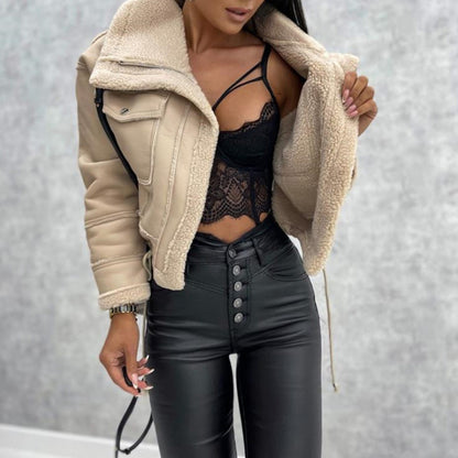 Faux Leather Aviator Jacket | Warm Sherpa Lining | Cropped Fit | Winter-Ready Style