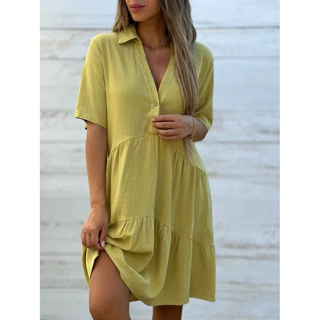 Tiered Shirt Dress | Collared Button-Front Mini | Casual Short Sleeve Everyday Fit