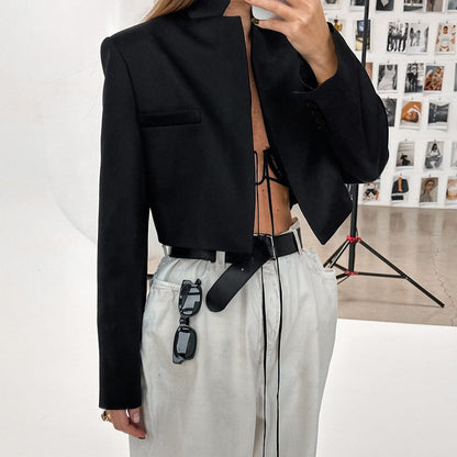 Women's Cropped Black Blazer | Minimalist & Chic | Open-Front | Modern Office & Casual Wear