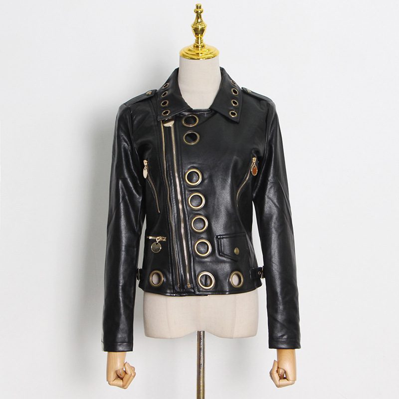 Edgy PU Leather Biker Jacket | Bold Grommet Details | Structured Fit | Statement Outerwear
