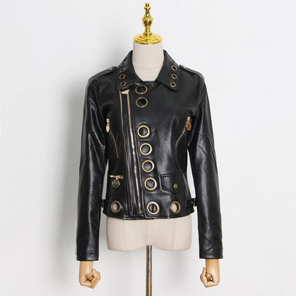 Edgy PU Leather Biker Jacket | Bold Grommet Details | Structured Fit | Statement Outerwear