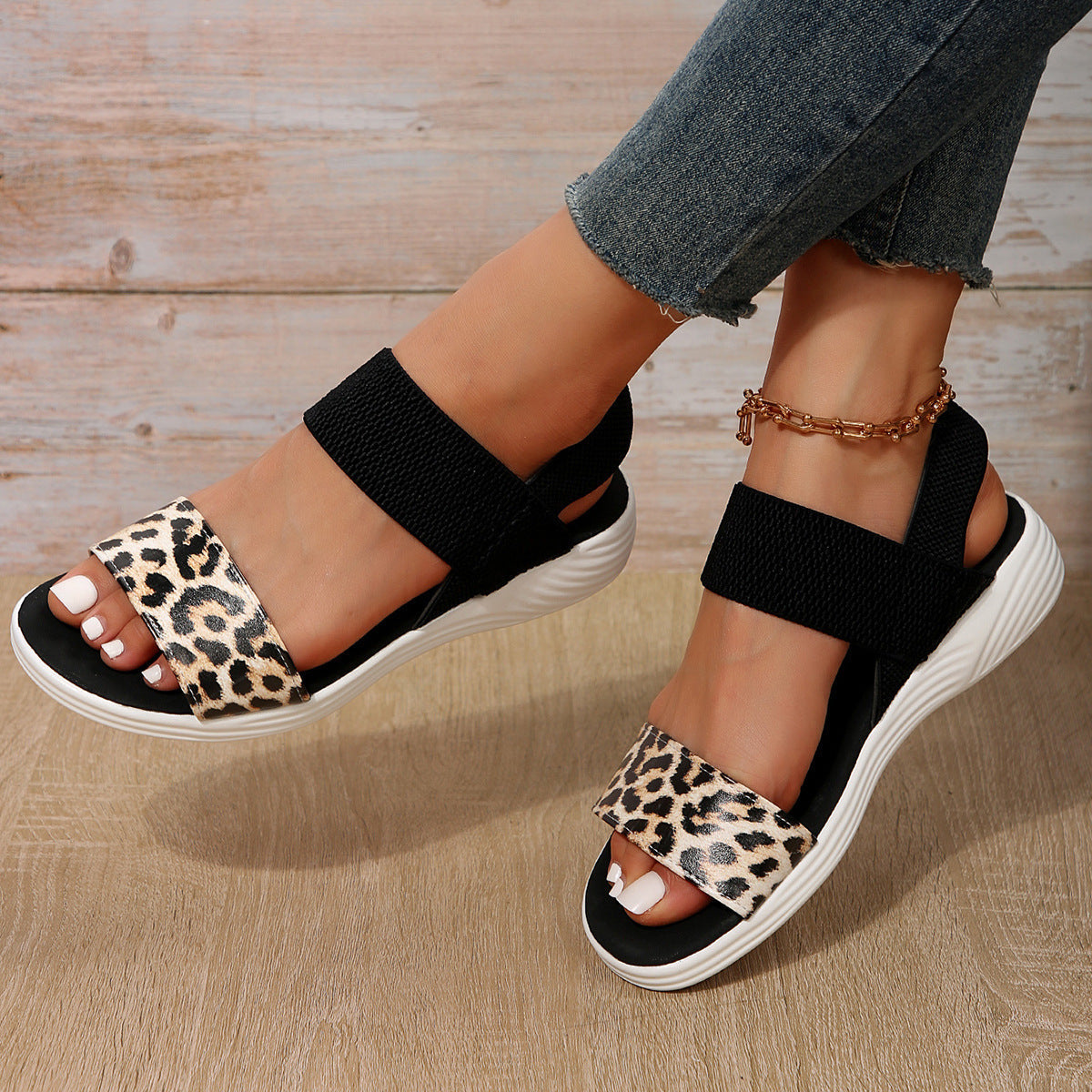 Elastic Slingback Sandals | Cushioned Sole & Patterned Strap | Casual Walkable Design
