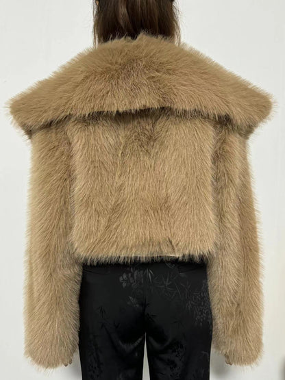 Cropped Faux Fur Jacket | Glamorous Evening Layer | Polyester Blend | Chic Winter Wear