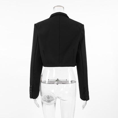 Women's Cropped Black Blazer | Minimalist & Chic | Open-Front | Modern Office & Casual Wear