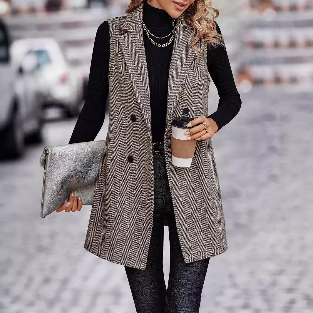 Sleeveless Long Blazer Vest | Chic Tailored Look | Polyester Blend | Office & Casual Wear