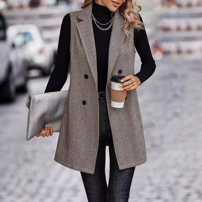 Sleeveless Long Blazer Vest | Chic Tailored Look | Polyester Blend | Office & Casual Wear