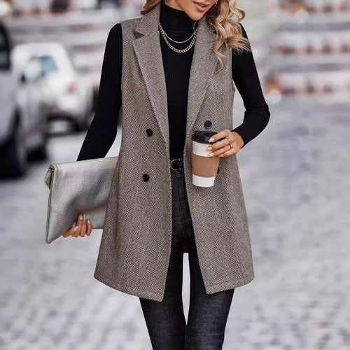 Sleeveless Long Blazer Vest | Chic Tailored Look | Polyester Blend | Office & Casual Wear