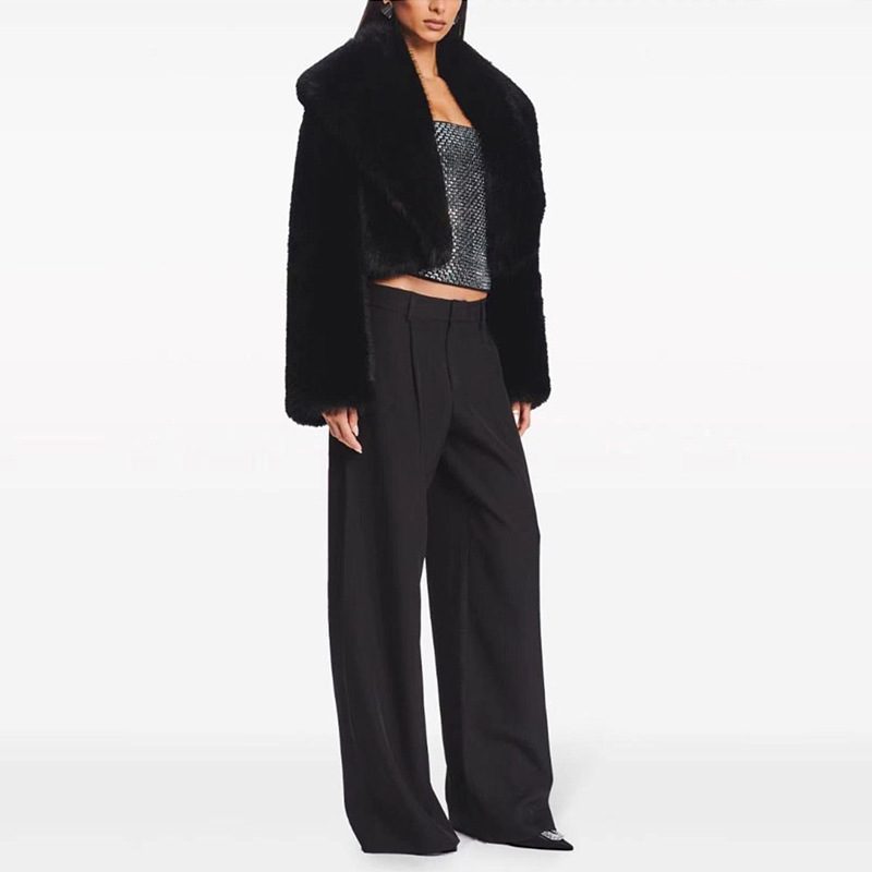 Cropped Faux Fur Jacket | Glamorous Evening Layer | Polyester Blend | Chic Winter Wear