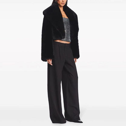 Cropped Faux Fur Jacket | Glamorous Evening Layer | Polyester Blend | Chic Winter Wear