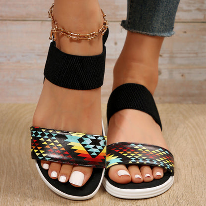 Elastic Slingback Sandals | Cushioned Sole & Patterned Strap | Casual Walkable Design