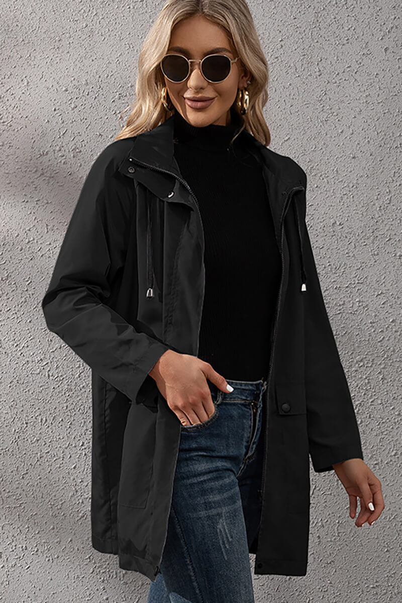 Lightweight Hooded Rain Jacket | Adjustable Waist | Water-Resistant | Casual Outerwear