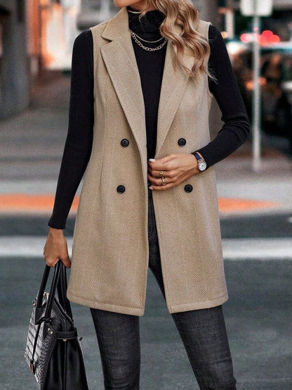 Sleeveless Long Blazer Vest | Chic Tailored Look | Polyester Blend | Office & Casual Wear