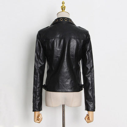 Edgy PU Leather Biker Jacket | Bold Grommet Details | Structured Fit | Statement Outerwear