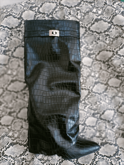 Trendy Knee-High Boots | Textured Faux Leather | Pointed Toe | Chic Fall & Winter Footwear