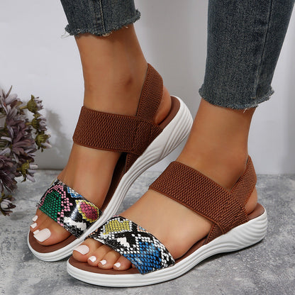 Elastic Slingback Sandals | Cushioned Sole & Patterned Strap | Casual Walkable Design