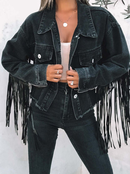 Fringed Denim Jacket | Western-Inspired Style | Durable Cotton Denim | Casual & Festival Wear