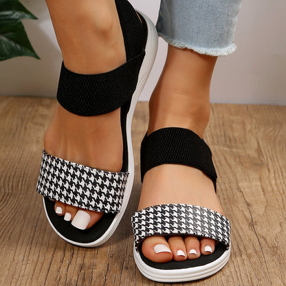 Elastic Slingback Sandals | Cushioned Sole & Patterned Strap | Casual Walkable Design