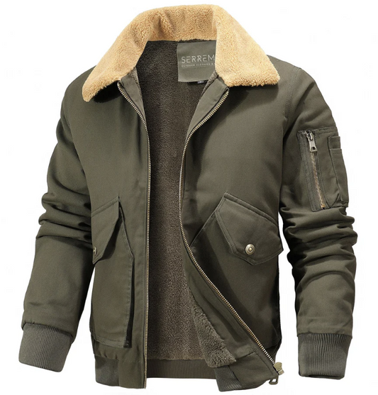 Men’s Shearling Collar Bomber Jacket | Winter Aviator Style | Warm Lined