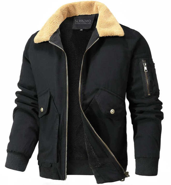 Men’s Shearling Collar Bomber Jacket | Winter Aviator Style | Warm Lined