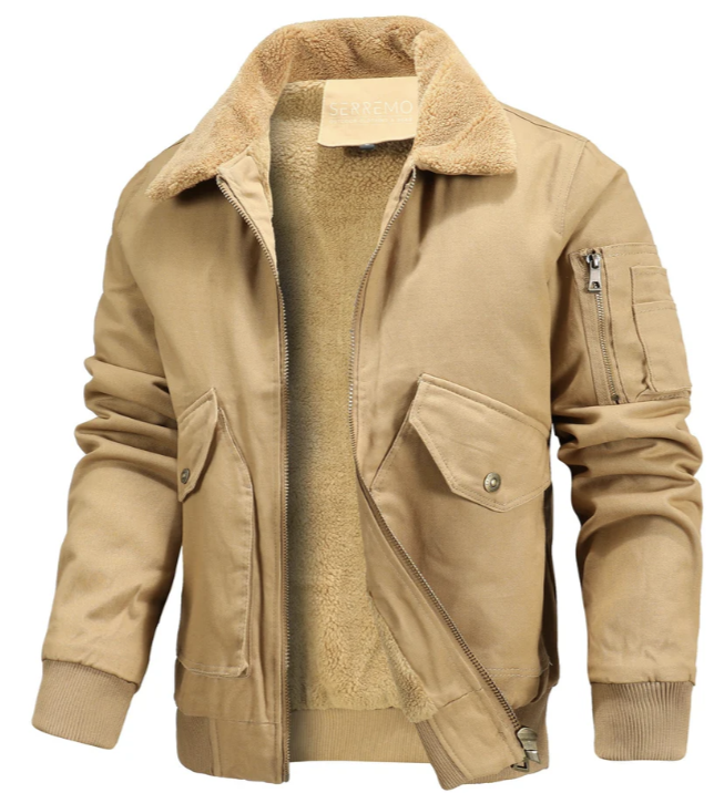 Men’s Shearling Collar Bomber Jacket | Winter Aviator Style | Warm Lined