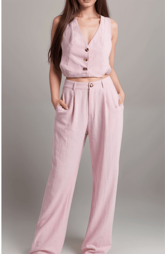 Blush Riviera Vest and Trousers Set | Tailored Fit | Wide-Leg Design