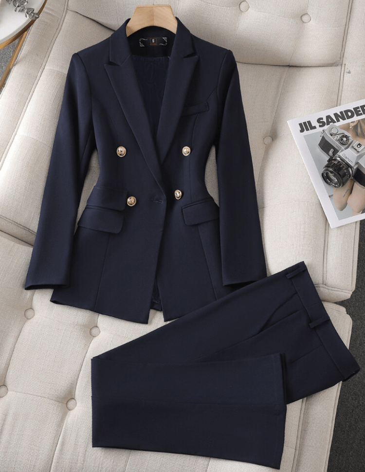 Tailored Double-Breasted Pantsuit Set | Elegant Workwear & Formal Outfit