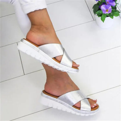 Women's Orthopaedic Slide Sandals | Cross-Strap Slip-On Design | Cushioned Sole with Arch Support
