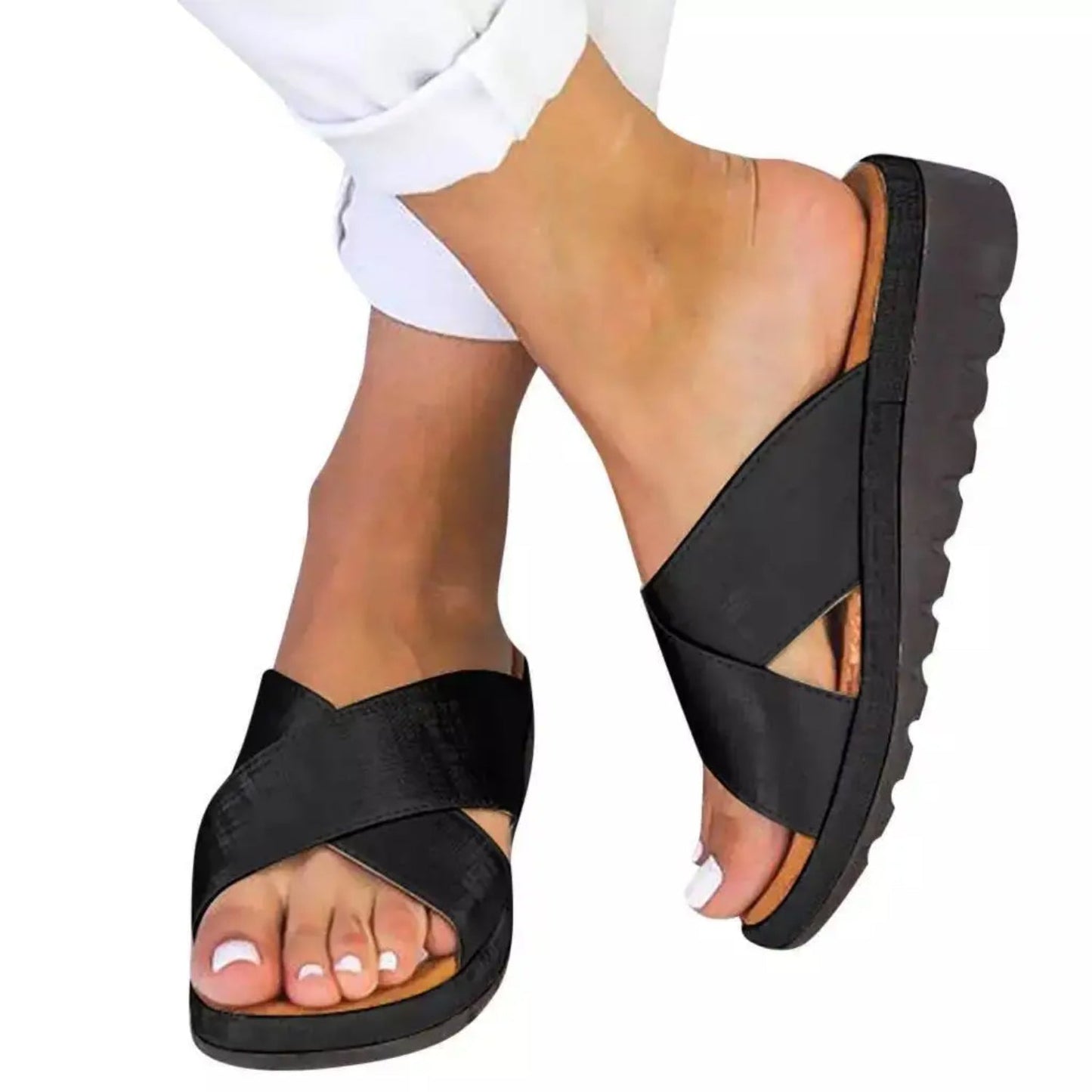 Women's Orthopaedic Slide Sandals | Cross-Strap Slip-On Design | Cushioned Sole with Arch Support