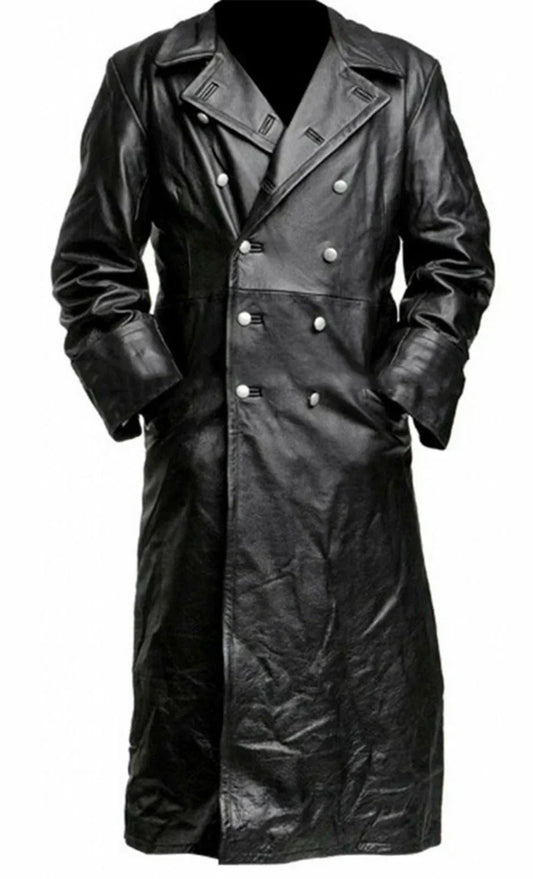 Men's Faux Leather Trench Coat | Double-Breasted Longline Jacket | Classic Urban Outerwear