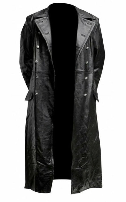 Men's Faux Leather Trench Coat | Double-Breasted Longline Jacket | Classic Urban Outerwear