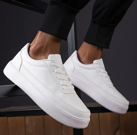 Men’s Minimalist White Sneakers | Low-Top Lace-Up | Everyday Casual Shoe
