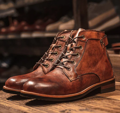 Men’s Leather Ankle Boots | Classic Lace-Up | Rugged Dress-Casual Style