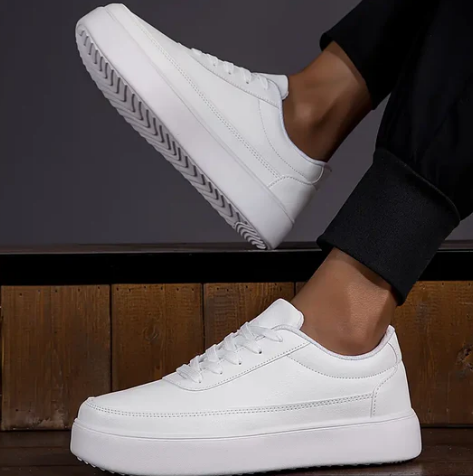 Men’s Minimalist White Sneakers | Low-Top Lace-Up | Everyday Casual Shoe
