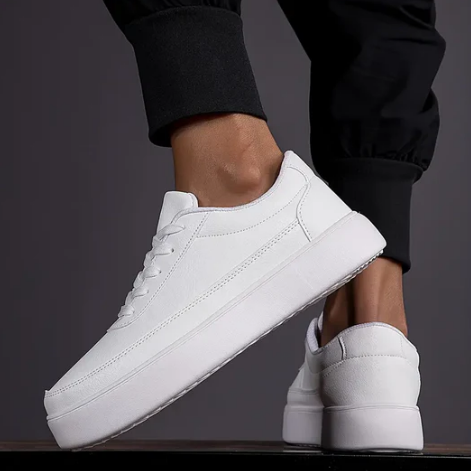 Men’s Minimalist White Sneakers | Low-Top Lace-Up | Everyday Casual Shoe