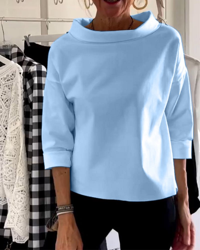 Wide Collar Knit Top | 3/4 Sleeve | Minimalist Silhouette