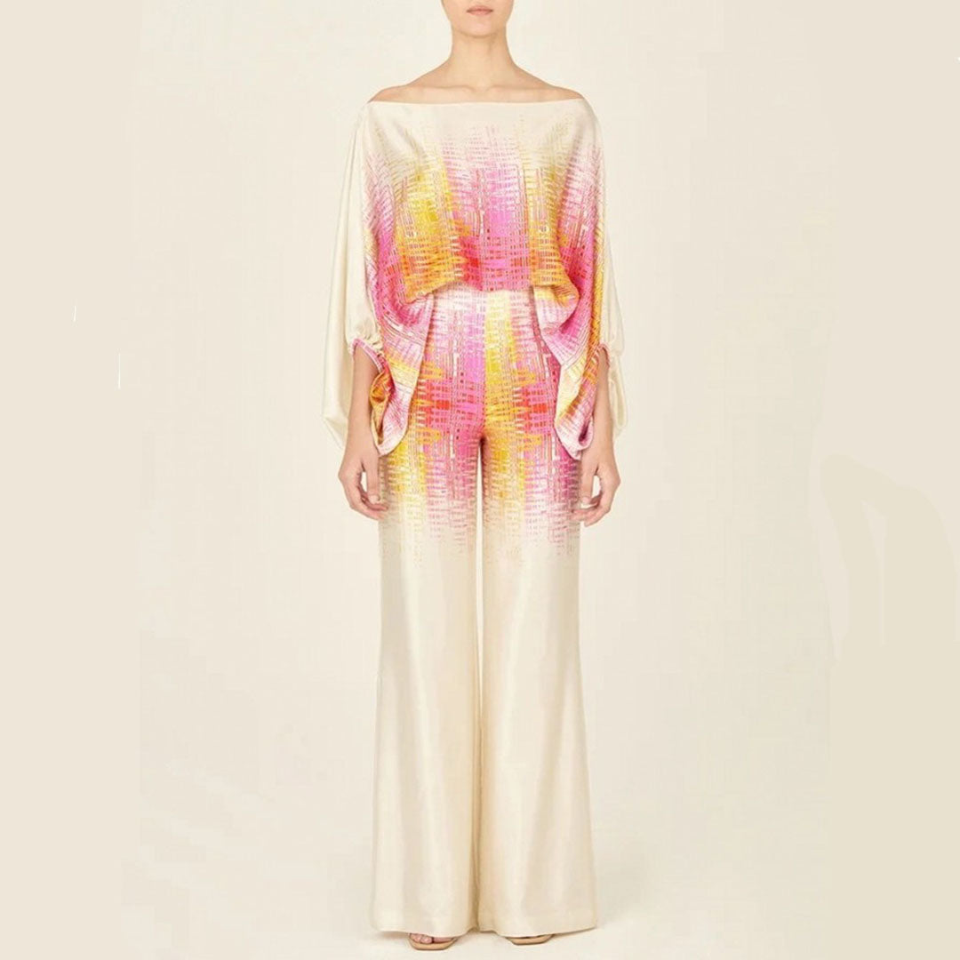Off-Shoulder Wide-Leg Set | Flowy Silhouette | Bold Abstract Print