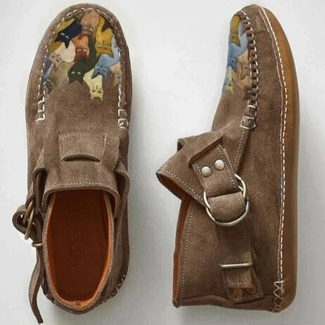 Women's Cat Print Suede Loafers | Casual Slip-On Moccasins | Comfy Everyday Shoes