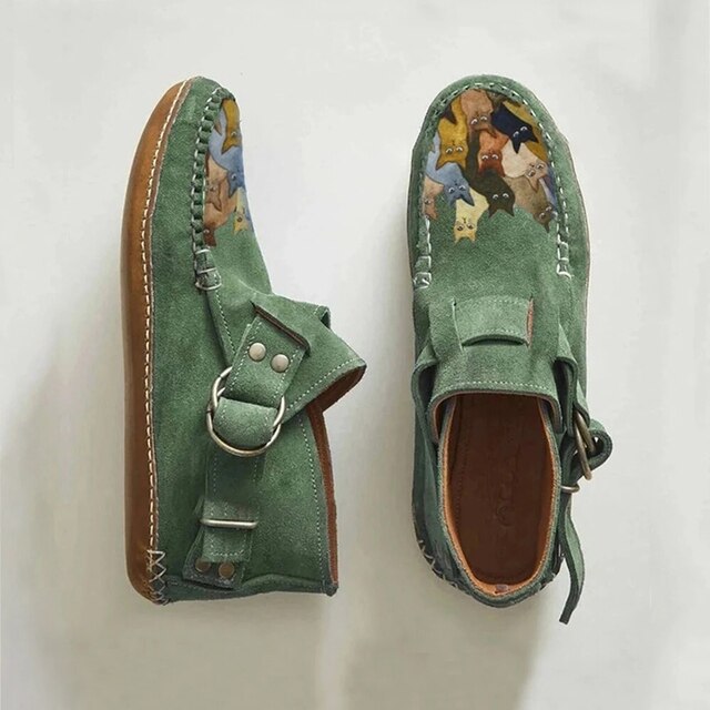 Women's Cat Print Suede Loafers | Casual Slip-On Moccasins | Comfy Everyday Shoes