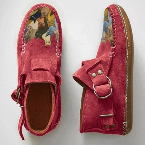 Women's Cat Print Suede Loafers | Casual Slip-On Moccasins | Comfy Everyday Shoes